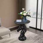 Table d'appoint animalière avec plateau imitation marbre, Table d'appoint sculpturale pour salon et chambre