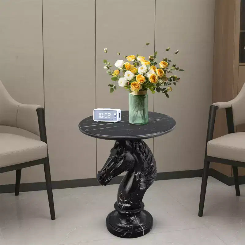 Table d'appoint animalière avec plateau imitation marbre, Table d'appoint sculpturale pour salon et chambre