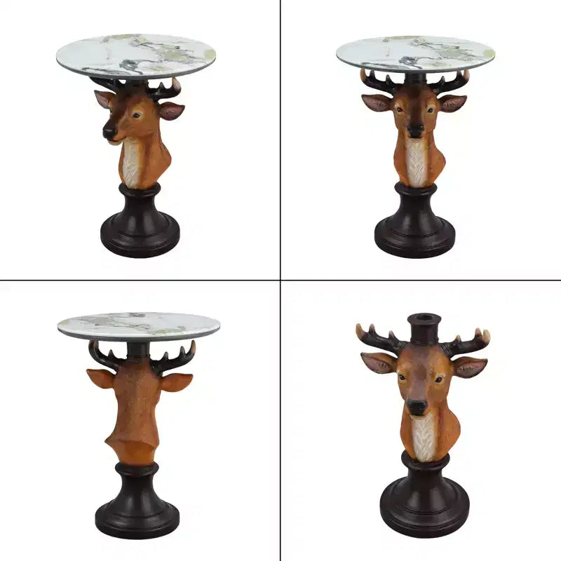 Table d'appoint animalière avec plateau imitation marbre, Table d'appoint sculpturale pour salon et chambre