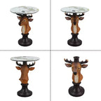 Table d'appoint animalière avec plateau imitation marbre, Table d'appoint sculpturale pour salon et chambre