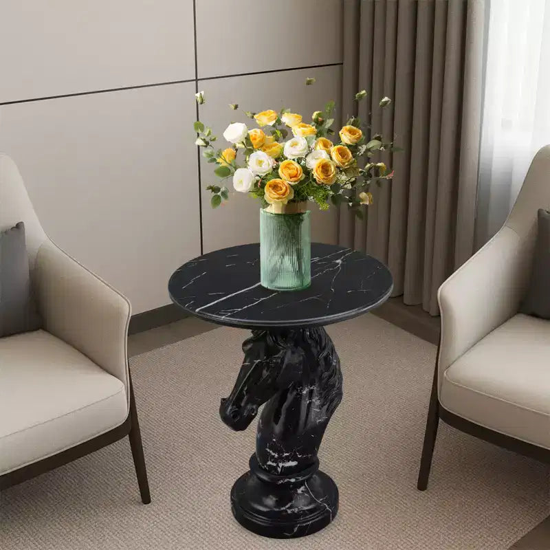 Table d'appoint animalière avec plateau imitation marbre, Table d'appoint sculpturale pour salon et chambre