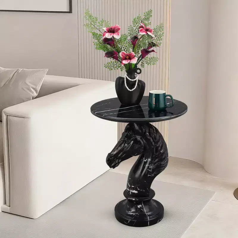 Table d'appoint animalière avec plateau imitation marbre, Table d'appoint sculpturale pour salon et chambre