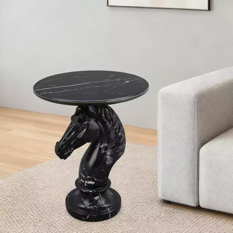 Table d'appoint animalière avec plateau imitation marbre, Table d'appoint sculpturale pour salon et chambre