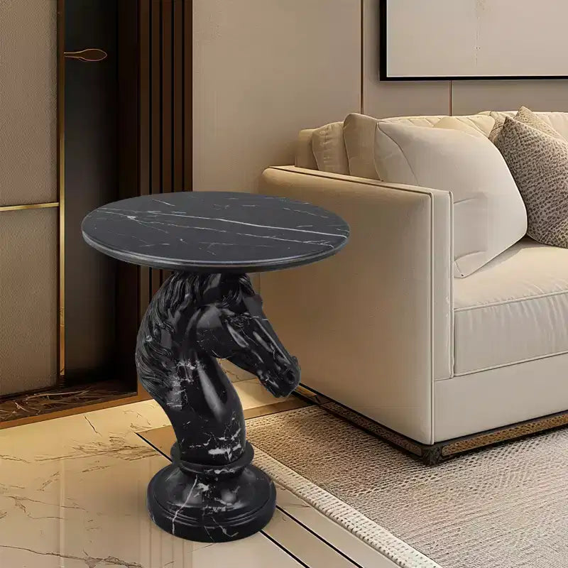 Table d'appoint animalière avec plateau imitation marbre, Table d'appoint sculpturale pour salon et chambre
