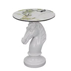 Table d'appoint animalière avec plateau imitation marbre, Table d'appoint sculpturale pour salon et chambre