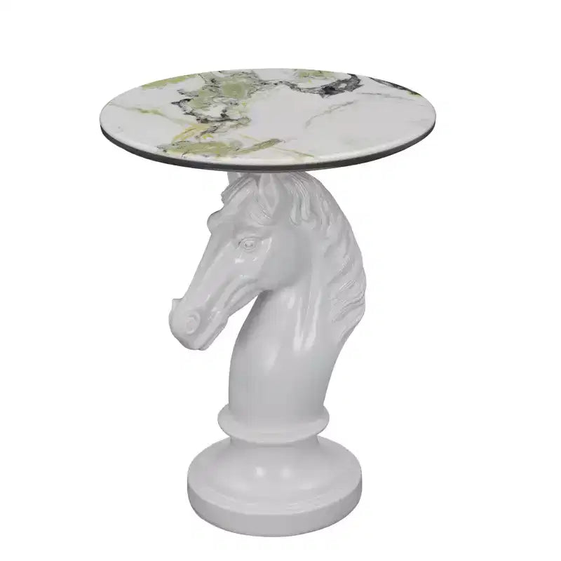 Table d'appoint animalière avec plateau imitation marbre, Table d'appoint sculpturale pour salon et chambre