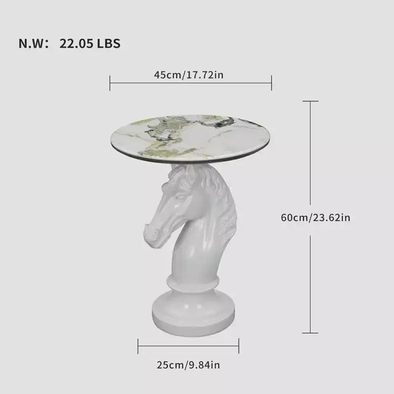 Table d'appoint animalière avec plateau imitation marbre, Table d'appoint sculpturale pour salon et chambre