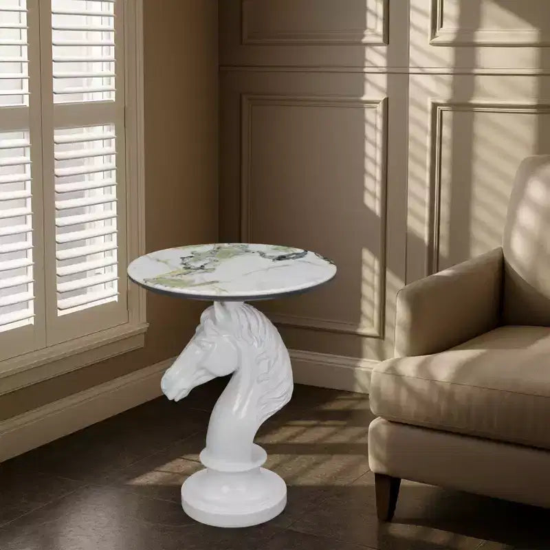 Table d'appoint animalière avec plateau imitation marbre, Table d'appoint sculpturale pour salon et chambre