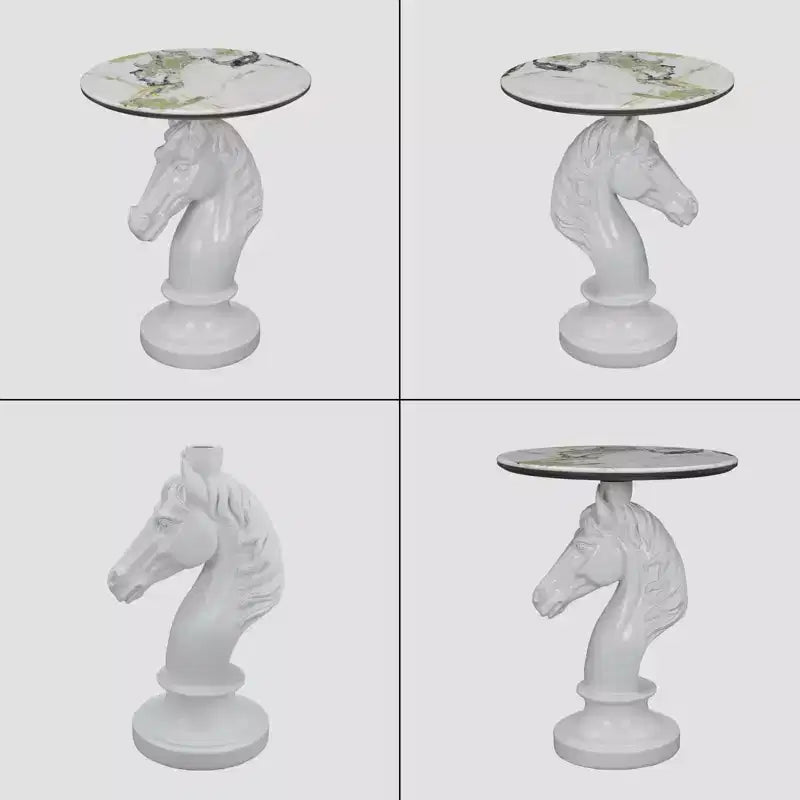 Table d'appoint animalière avec plateau imitation marbre, Table d'appoint sculpturale pour salon et chambre