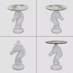 Table d'appoint animalière avec plateau imitation marbre, Table d'appoint sculpturale pour salon et chambre