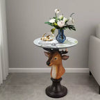 Table d'appoint animalière avec plateau imitation marbre, Table d'appoint sculpturale pour salon et chambre