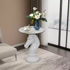 Table d'appoint animalière avec plateau imitation marbre, Table d'appoint sculpturale pour salon et chambre