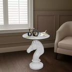 Table d'appoint animalière avec plateau imitation marbre, Table d'appoint sculpturale pour salon et chambre