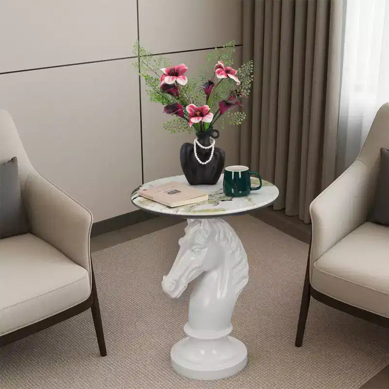 Table d'appoint animalière avec plateau imitation marbre, Table d'appoint sculpturale pour salon et chambre