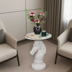 Table d'appoint animalière avec plateau imitation marbre, Table d'appoint sculpturale pour salon et chambre