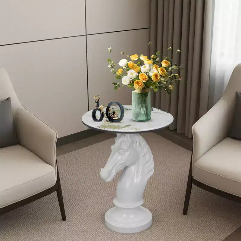 Table d'appoint animalière avec plateau imitation marbre, Table d'appoint sculpturale pour salon et chambre