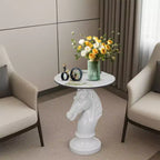Table d'appoint animalière avec plateau imitation marbre, Table d'appoint sculpturale pour salon et chambre