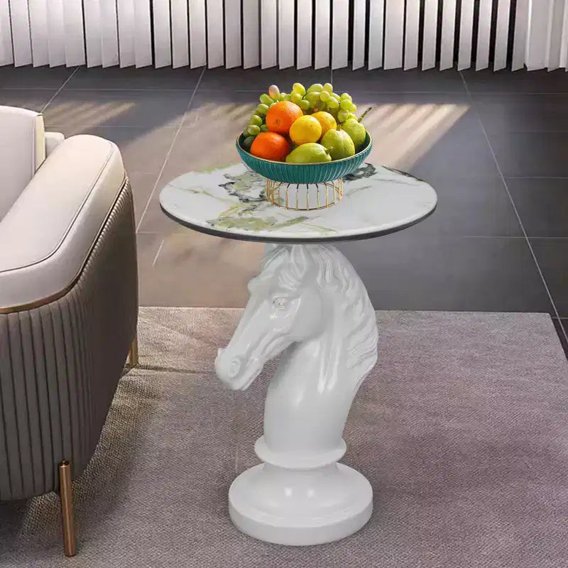 Table d'appoint animalière avec plateau imitation marbre, Table d'appoint sculpturale pour salon et chambre