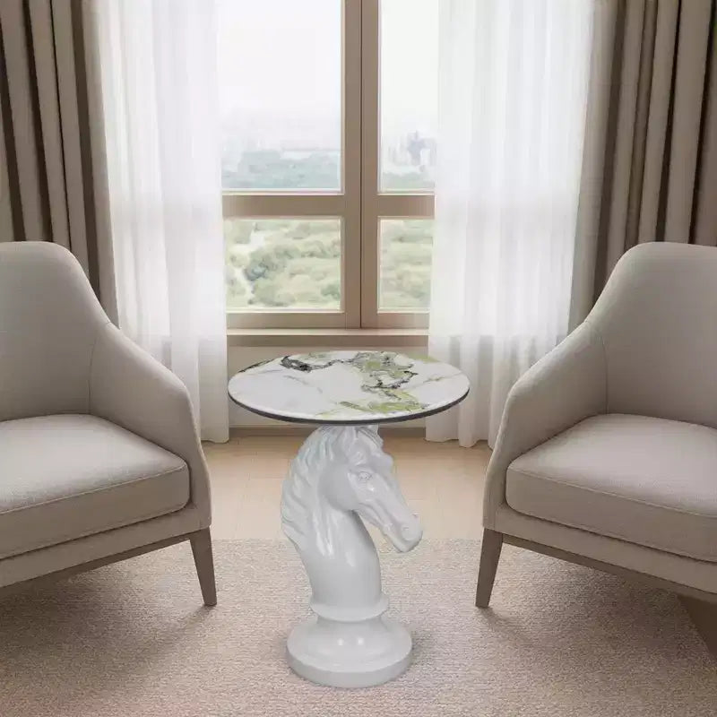 Table d'appoint animalière avec plateau imitation marbre, Table d'appoint sculpturale pour salon et chambre