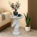 Table d'appoint animalière avec plateau imitation marbre, Table d'appoint sculpturale pour salon et chambre