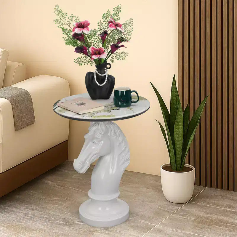 Table d'appoint animalière avec plateau imitation marbre, Table d'appoint sculpturale pour salon et chambre
