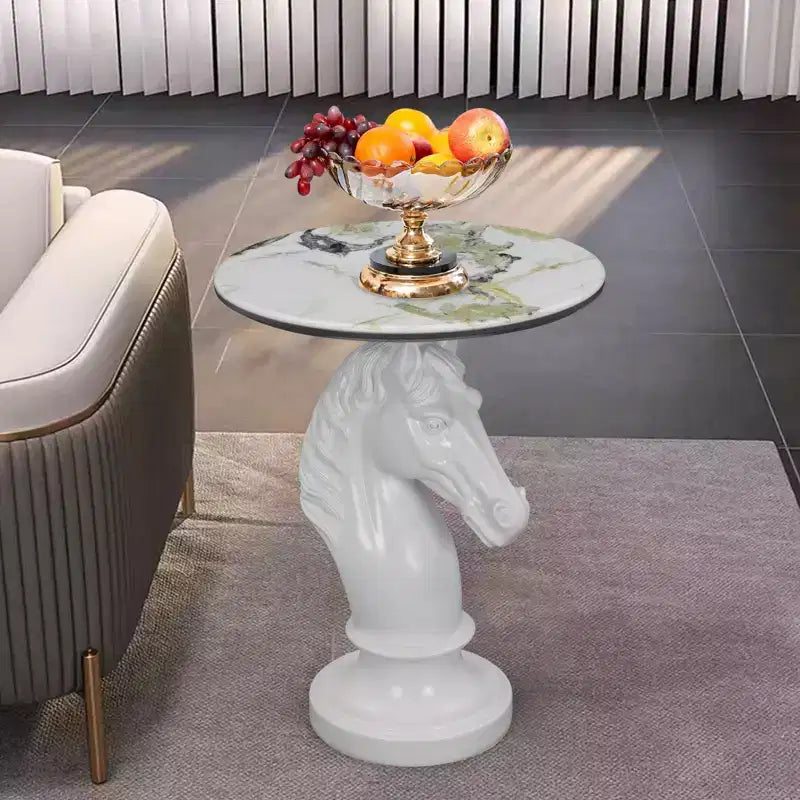 Table d'appoint animalière avec plateau imitation marbre, Table d'appoint sculpturale pour salon et chambre