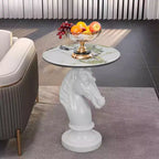 Table d'appoint animalière avec plateau imitation marbre, Table d'appoint sculpturale pour salon et chambre
