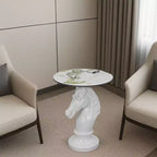 Table d'appoint animalière avec plateau imitation marbre, Table d'appoint sculpturale pour salon et chambre