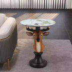 Table d'appoint animalière avec plateau imitation marbre, Table d'appoint sculpturale pour salon et chambre