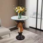 Table d'appoint animalière avec plateau imitation marbre, Table d'appoint sculpturale pour salon et chambre