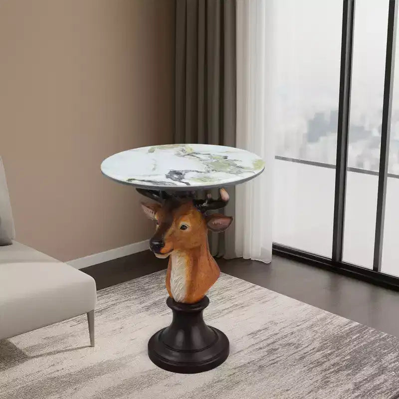 Animal Accent Table with Faux Marble Top, Sculptural End Table for Living Room Bedroom