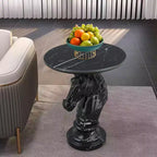 Table d'appoint animalière avec plateau imitation marbre, Table d'appoint sculpturale pour salon et chambre