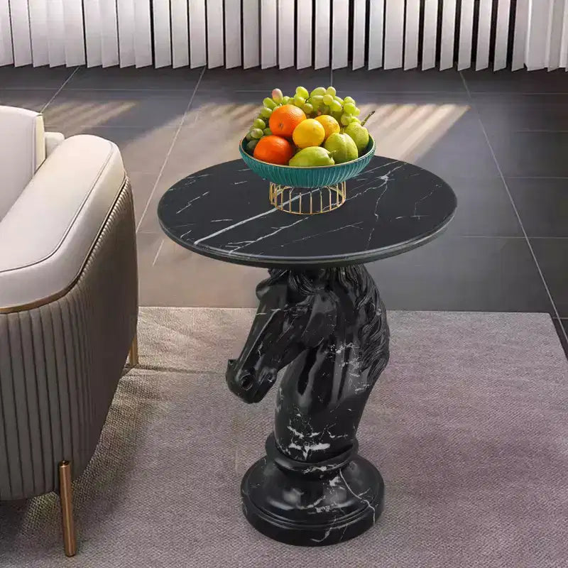 Table d'appoint animalière avec plateau imitation marbre, Table d'appoint sculpturale pour salon et chambre