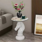 Table d'appoint animalière avec plateau imitation marbre, Table d'appoint sculpturale pour salon et chambre