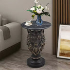 Table d'appoint animalière avec plateau imitation marbre, Table d'appoint sculpturale pour salon et chambre