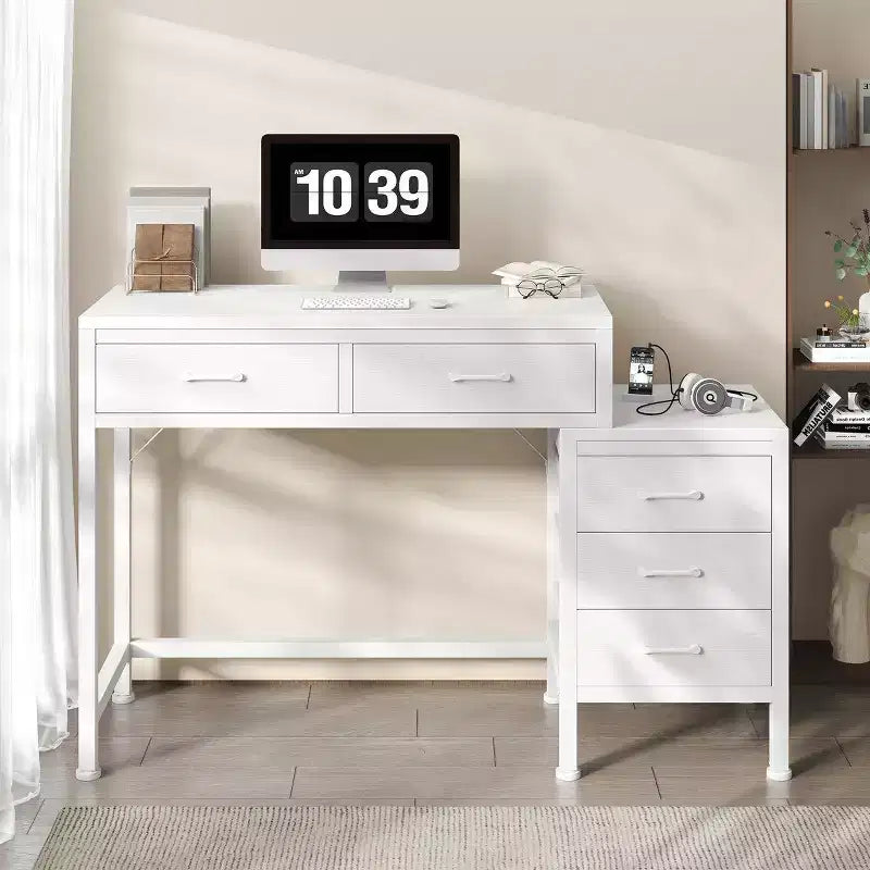 JIONJOY 51 Computer Desk with 5 Drawers & Printer Stand, Home Office Writing Desk for Study, Bedroom & Living Room