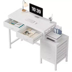 JIONJOY Bureau informatique 51" avec 5 tiroirs et support d'imprimante, bureau d'écriture pour la maison et le bureau, pour l'étude, la chambre et le salon
