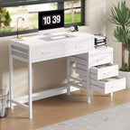JIONJOY Bureau informatique 51" avec 5 tiroirs et support d'imprimante, bureau d'écriture pour la maison et le bureau, pour l'étude, la chambre et le salon