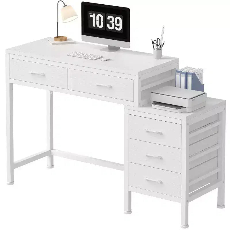 JIONJOY Bureau informatique 51" avec 5 tiroirs et support d'imprimante, bureau d'écriture pour la maison et le bureau, pour l'étude, la chambre et le salon