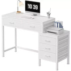 JIONJOY Bureau informatique 51" avec 5 tiroirs et support d'imprimante, bureau d'écriture pour la maison et le bureau, pour l'étude, la chambre et le salon