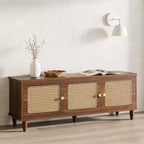 GDFStudio Yinghou Farmhouse 55 Wooden 2-Tier Storage Bench with PVC Rattan Doors