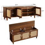 GDFStudio Yinghou Farmhouse Banquette de rangement à 2 niveaux en bois de 55 pouces avec portes en rotin PVC