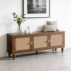 GDFStudio Yinghou Farmhouse Banquette de rangement à 2 niveaux en bois de 55 pouces avec portes en rotin PVC