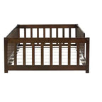 Lit Montessori double au sol avec clôture, lit pour enfants en bois d'hévéa avec barrières de sécurité, expresso
