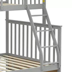 Lit superposé jumeau sur grand avec tiroirs de rangement, lit en bois avec échelle et garde-corps de sécurité, gris