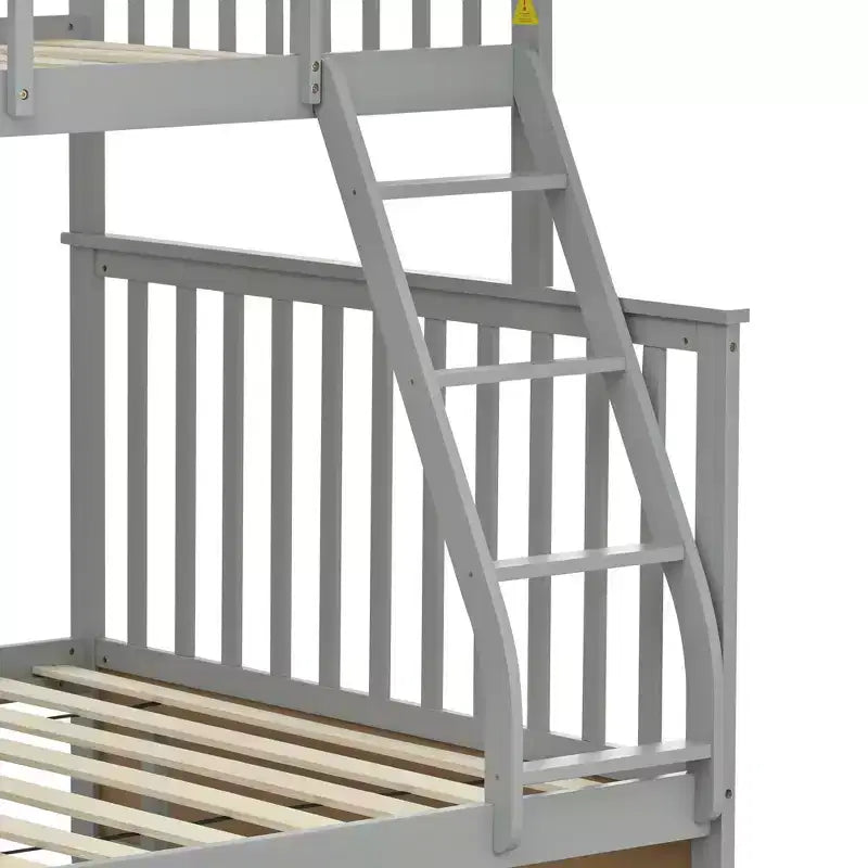 Lit superposé jumeau sur grand avec tiroirs de rangement, lit en bois avec échelle et garde-corps de sécurité, gris