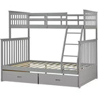 Lit superposé jumeau sur grand avec tiroirs de rangement, lit en bois avec échelle et garde-corps de sécurité, gris