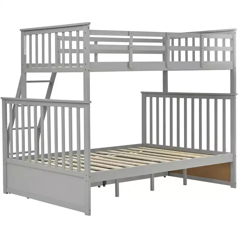 Lit superposé jumeau sur grand avec tiroirs de rangement, lit en bois avec échelle et garde-corps de sécurité, gris