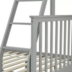 Lit superposé jumeau sur grand avec tiroirs de rangement, lit en bois avec échelle et garde-corps de sécurité, gris