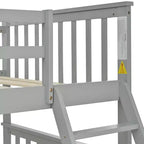 Lit superposé jumeau sur grand avec tiroirs de rangement, lit en bois avec échelle et garde-corps de sécurité, gris